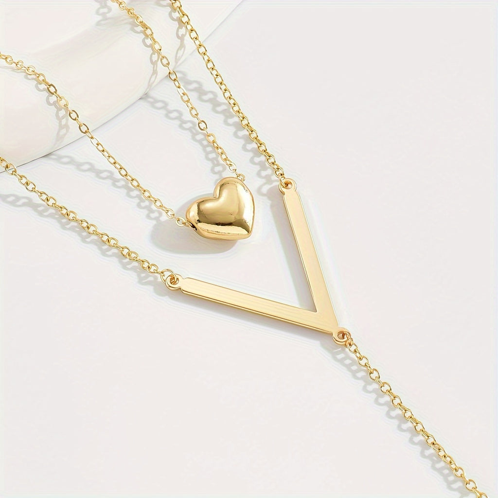 Golden Heart Letter V Design Y-Necklace Simple Sexy Style Alloy Jewelry Trendy Pendant Necklace For Female