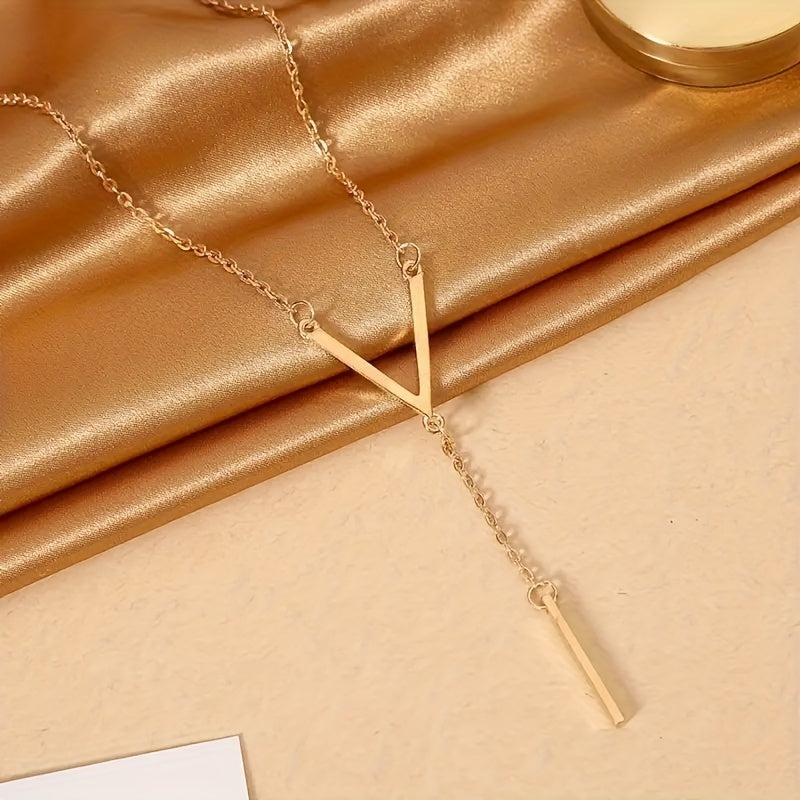 1pc Elegant V-Neck Long Pendant Necklace for Women - Minimalist Alloy Pendant for All Occasions