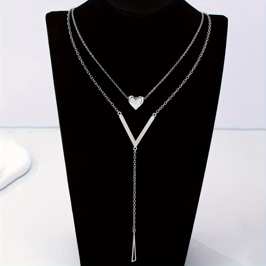 Golden Heart Letter V Design Y-Necklace Simple Sexy Style Alloy Jewelry Trendy Pendant Necklace For Female