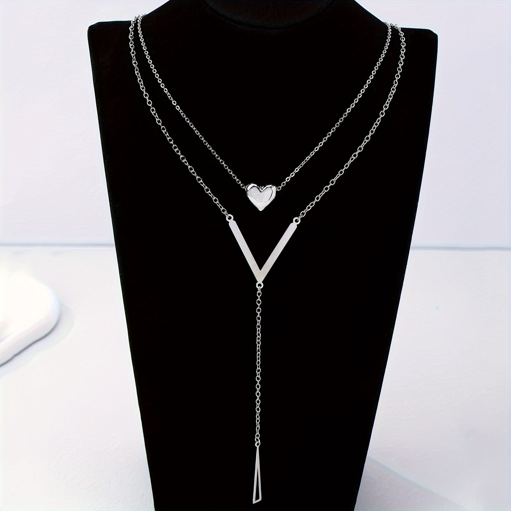 Golden Heart Letter V Design Y-Necklace Simple Sexy Style Alloy Jewelry Trendy Pendant Necklace For Female