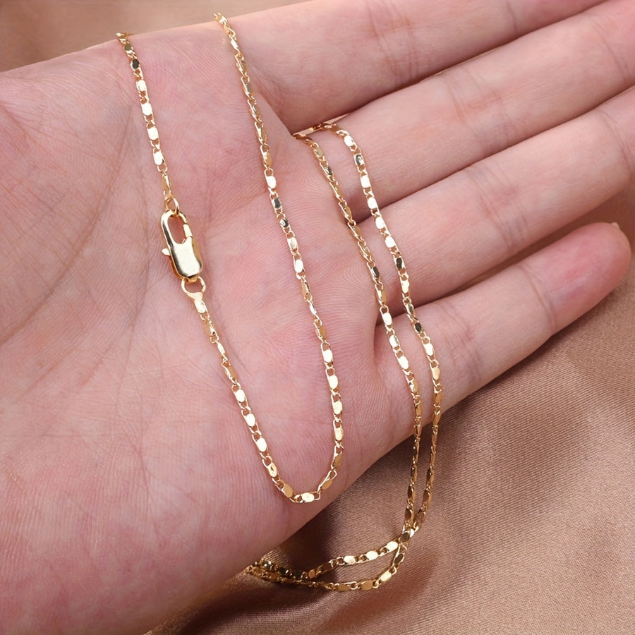 1pc Italian 2MM Flat 18K Gold Plated Punk Necklace Chain, Men's Women's DIY Link Chain Jewelry, father's day gift