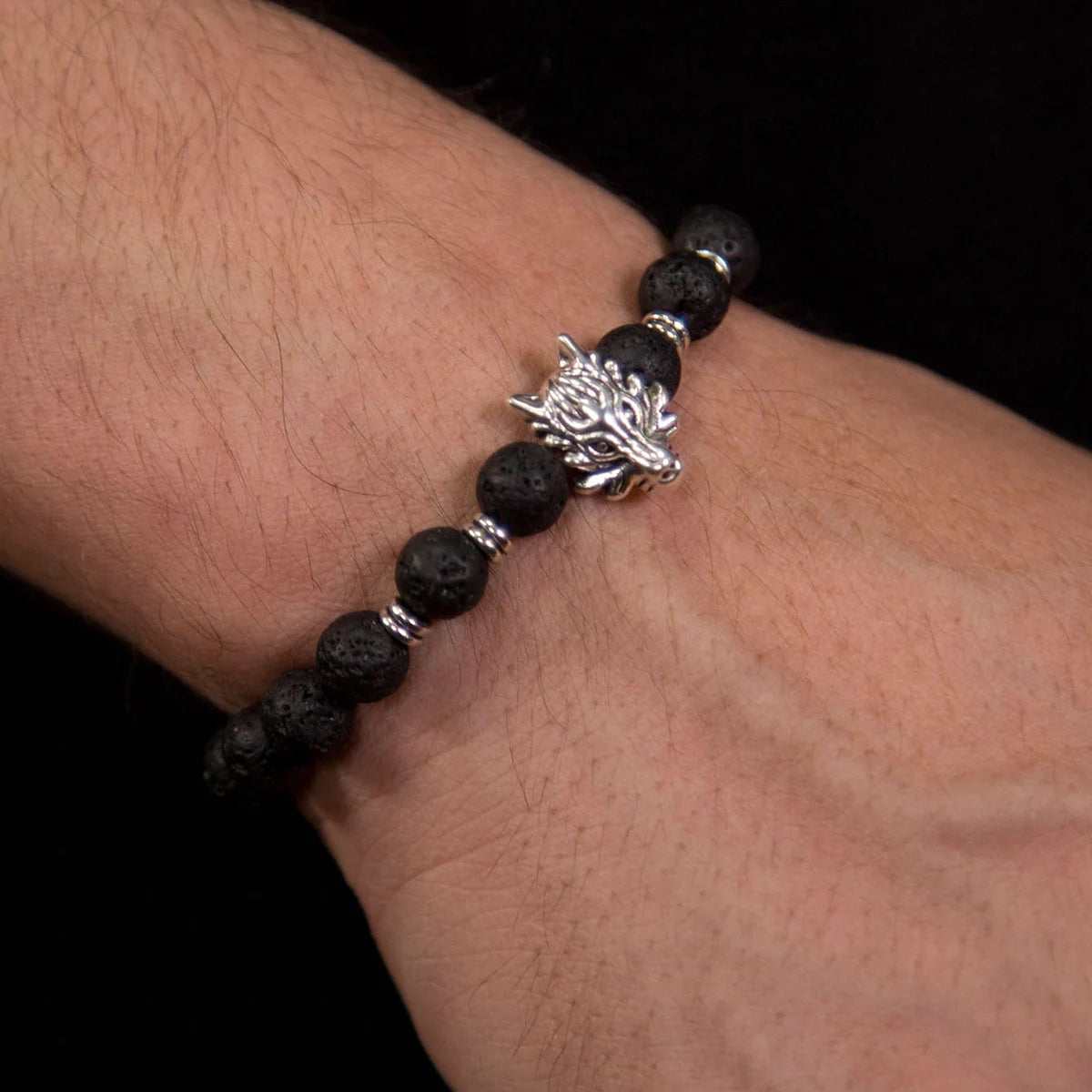 4PC Fashion Black Gallstone Volcanic Stone Wood Bead Multi layer Men's Combination Elastic Bracelet Couple Friends Jewelry