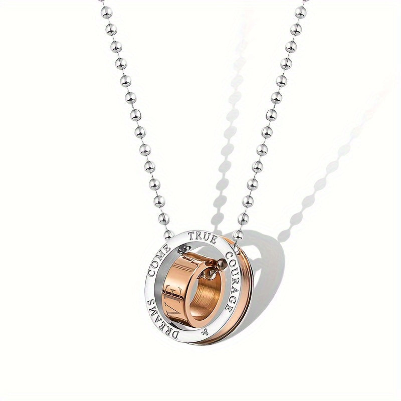 Wholesale Jewelry, Korean-Style Fashionable New Jewelry, Two-Color Double-Ring 201 201 Stainless Steel Couple Necklace