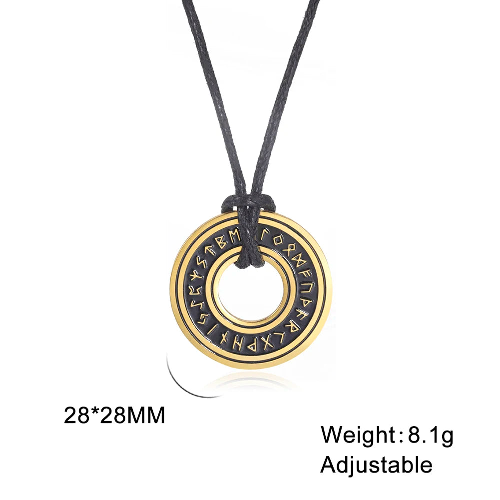 Vintage Nordic Rune Necklaces for Men Stainless Steel Norse Runes Viking Jewerly Pagan Elder Futhark Pendant Amulet Talisman