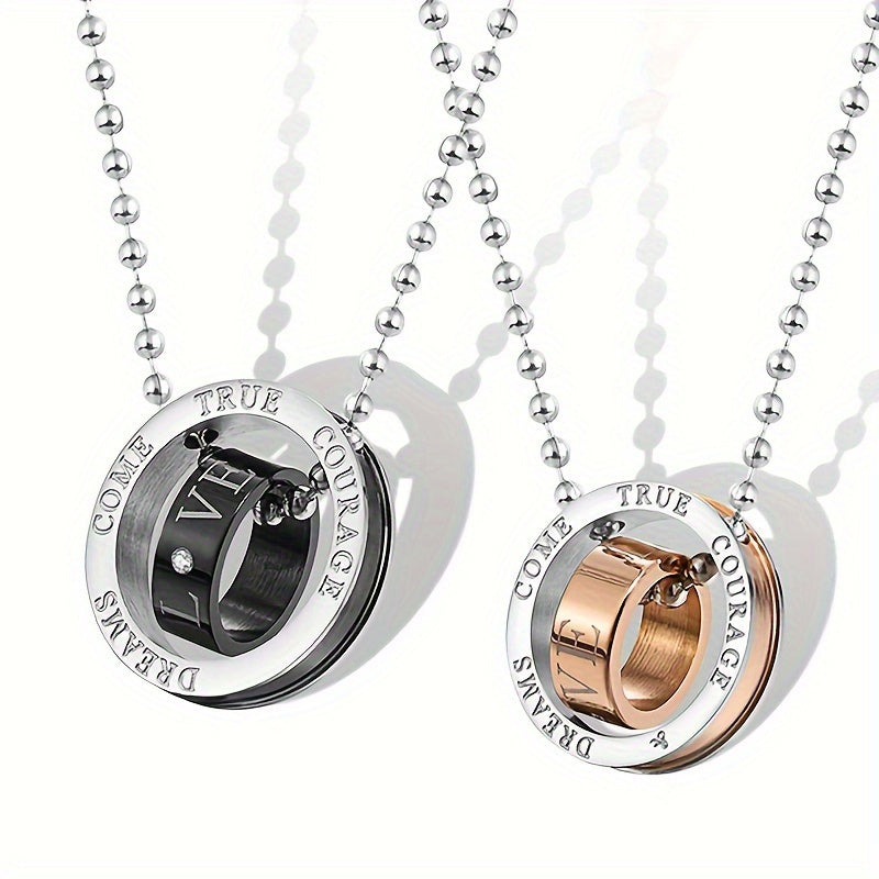 Wholesale Jewelry, Korean-Style Fashionable New Jewelry, Two-Color Double-Ring 201 201 Stainless Steel Couple Necklace