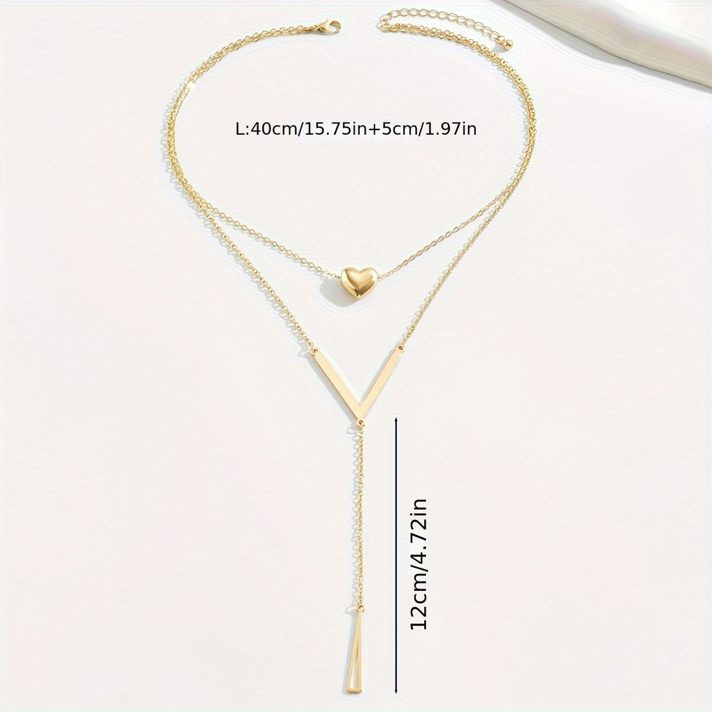 Golden Heart Letter V Design Y-Necklace Simple Sexy Style Alloy Jewelry Trendy Pendant Necklace For Female