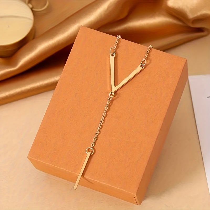 1pc Elegant V-Neck Long Pendant Necklace for Women - Minimalist Alloy Pendant for All Occasions