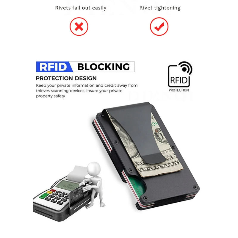 محفظة نحيفة للرجال - محفظة بسيطة مزودة بجيب أمامي ومانعة لتقنية تحديد الهوية بموجات الراديو - محفظة معدنية مع مشبك نقود للرجال (ألياف الكربون) 