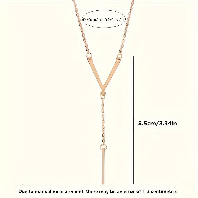 1pc Elegant V-Neck Long Pendant Necklace for Women - Minimalist Alloy Pendant for All Occasions