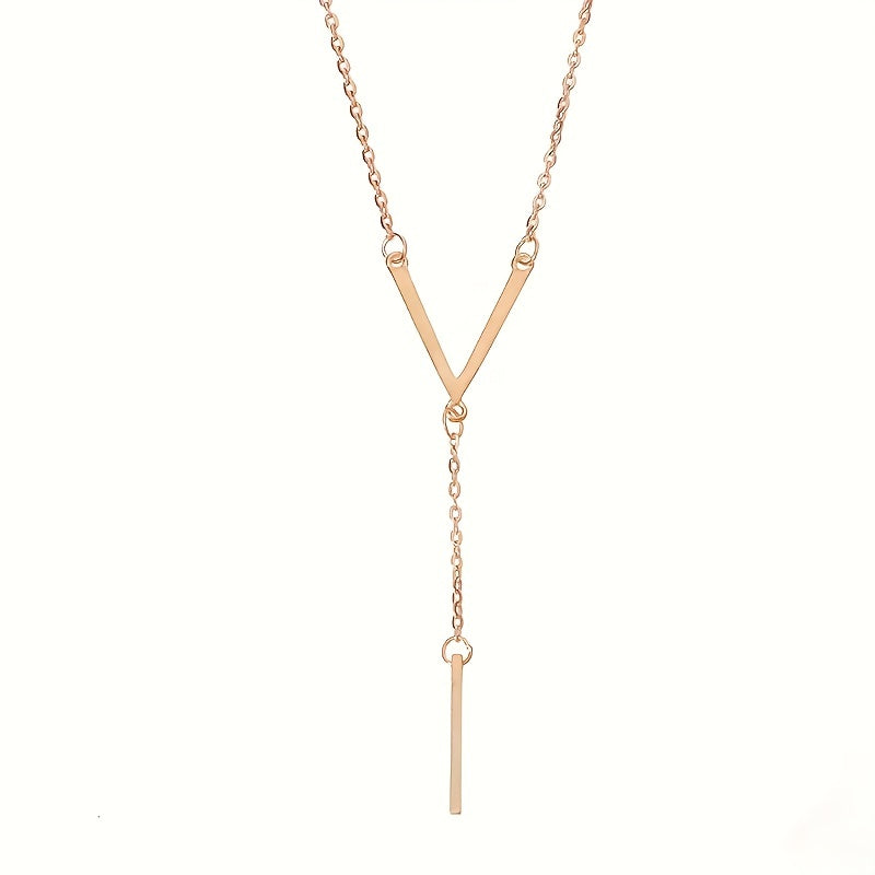 1pc Elegant V-Neck Long Pendant Necklace for Women - Minimalist Alloy Pendant for All Occasions