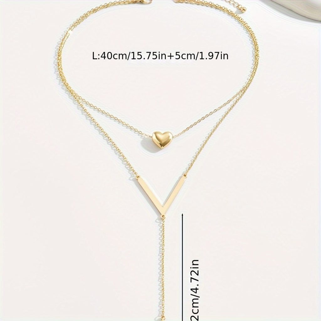 Golden Heart Letter V Design Y-Necklace Simple Sexy Style Alloy Jewelry Trendy Pendant Necklace For Female