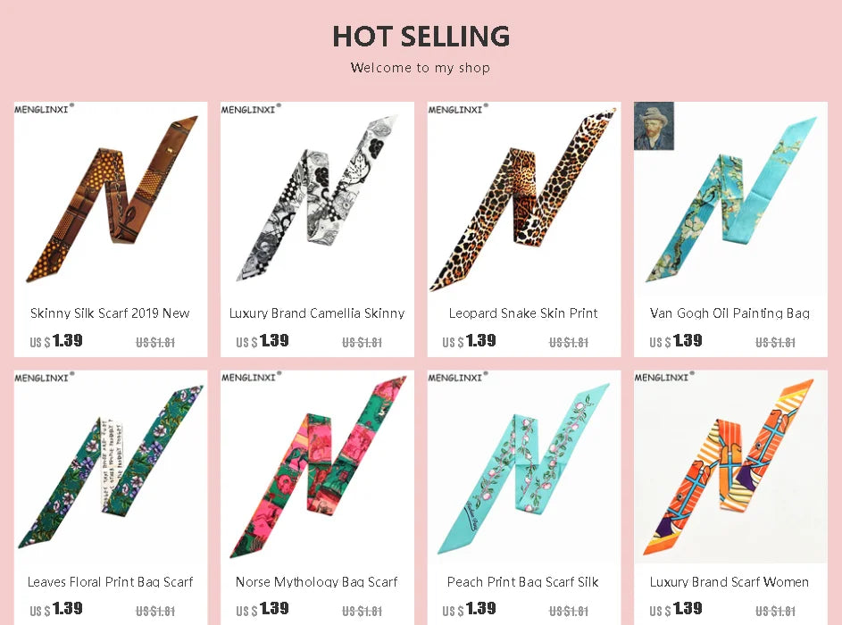 Women Scarf 2024 New Brand Design Luxury Twill Silk Scarf Fashion Headband Foulard Skinny Hair Bag Scarves Neckerchief