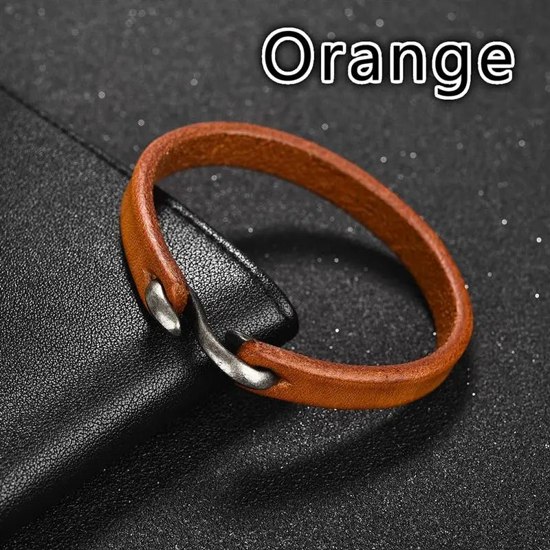 Jiayiqi Men Bracelet Genuine Leather Bangle Retro Cuff Bracelet Classic Hooks Wristband Men Women Jewelry Gifts