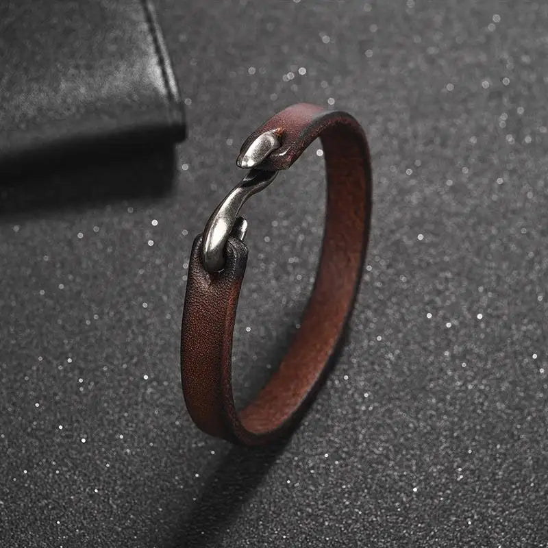 Jiayiqi Men Bracelet Genuine Leather Bangle Retro Cuff Bracelet Classic Hooks Wristband Men Women Jewelry Gifts