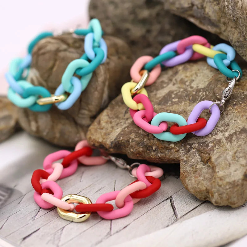 Bracelets for Women New Fashion Colorful Acrylic Chain Bracelet on Hand Jewelry Gifts for Female Girls