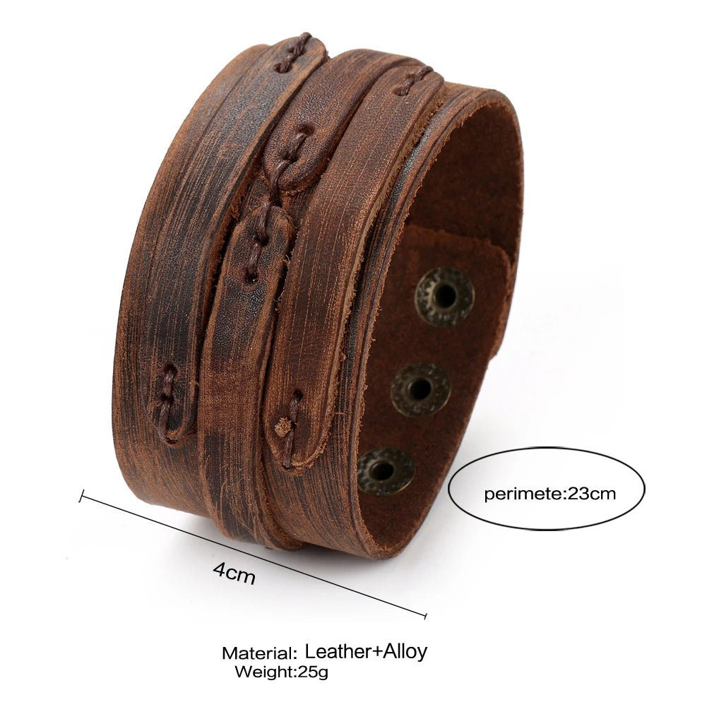 Trend Jewelry Vintage Handmade Weave Smooth Genuine Leather Bracelet Men Personalized Cuff Wide Leather Bracelet cuir homme