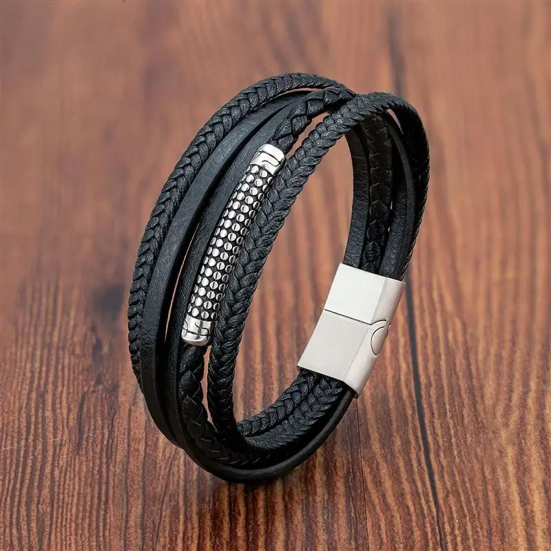 Multilayer Stainless Steel Insert Bracelet Viking Leather Bracelets for Men Braided Bangles Punk Jewelry Homme Accessories