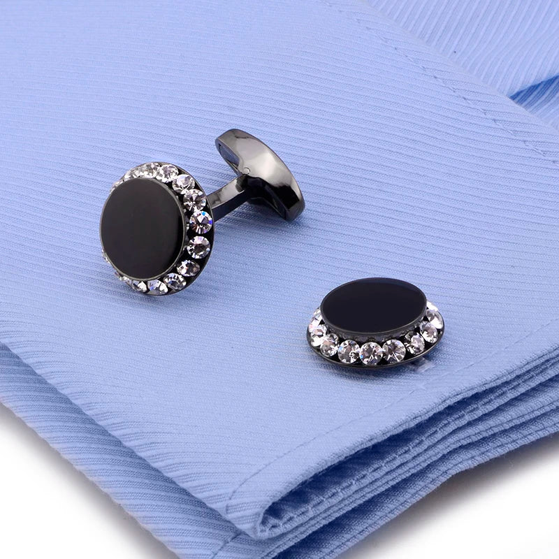 Luxury Cufflinks and Studs Set for Men,Classic Black Enamel&Crystal Tuxedo Shirt Cufflinks set for Wedding Jewelry Accessories