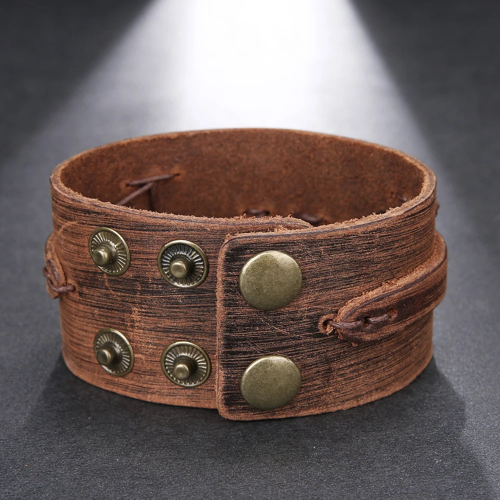 Trend Jewelry Vintage Handmade Weave Smooth Genuine Leather Bracelet Men Personalized Cuff Wide Leather Bracelet cuir homme