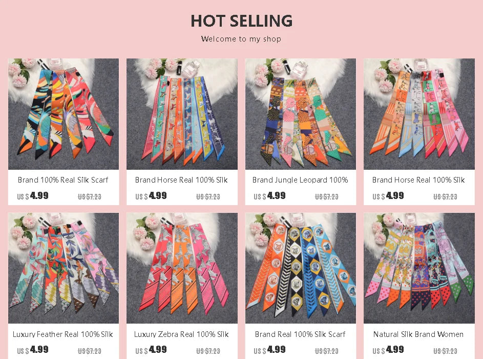 Women Scarf 2024 New Brand Design Luxury Twill Silk Scarf Fashion Headband Foulard Skinny Hair Bag Scarves Neckerchief