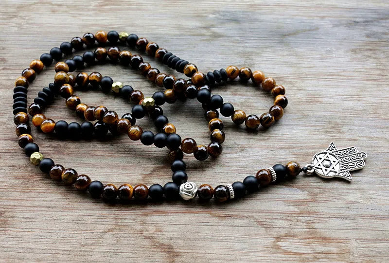 Unique Man's necklace with 6mm Natural stone beads and Hamsa Pendant Necklace Dropshipping