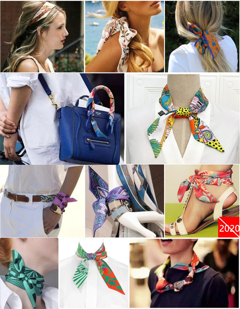 Women Scarf 2024 New Brand Design Luxury Twill Silk Scarf Fashion Headband Foulard Skinny Hair Bag Scarves Neckerchief