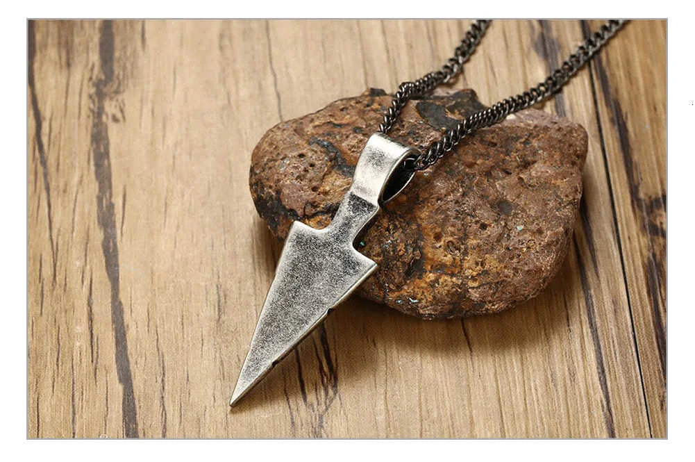 Mens Arrow Pendant Necklace for Men Stainless Steel Male Punk Retro Jewelry