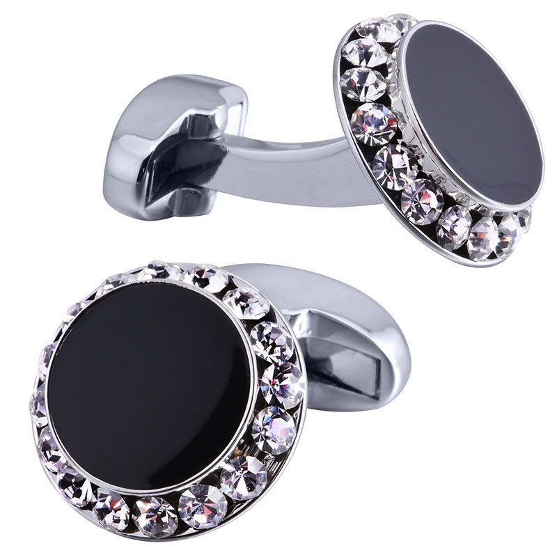 Luxury Cufflinks and Studs Set for Men,Classic Black Enamel&Crystal Tuxedo Shirt Cufflinks set for Wedding Jewelry Accessories