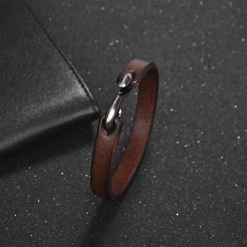 Jiayiqi Men Bracelet Genuine Leather Bangle Retro Cuff Bracelet Classic Hooks Wristband Men Women Jewelry Gifts