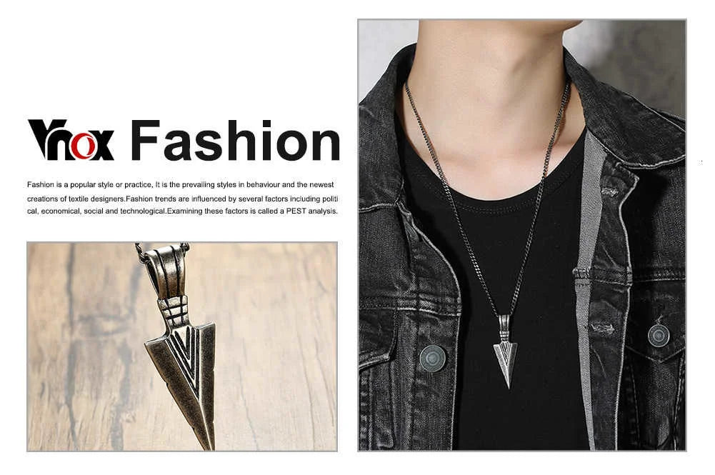 Mens Arrow Pendant Necklace for Men Stainless Steel Male Punk Retro Jewelry
