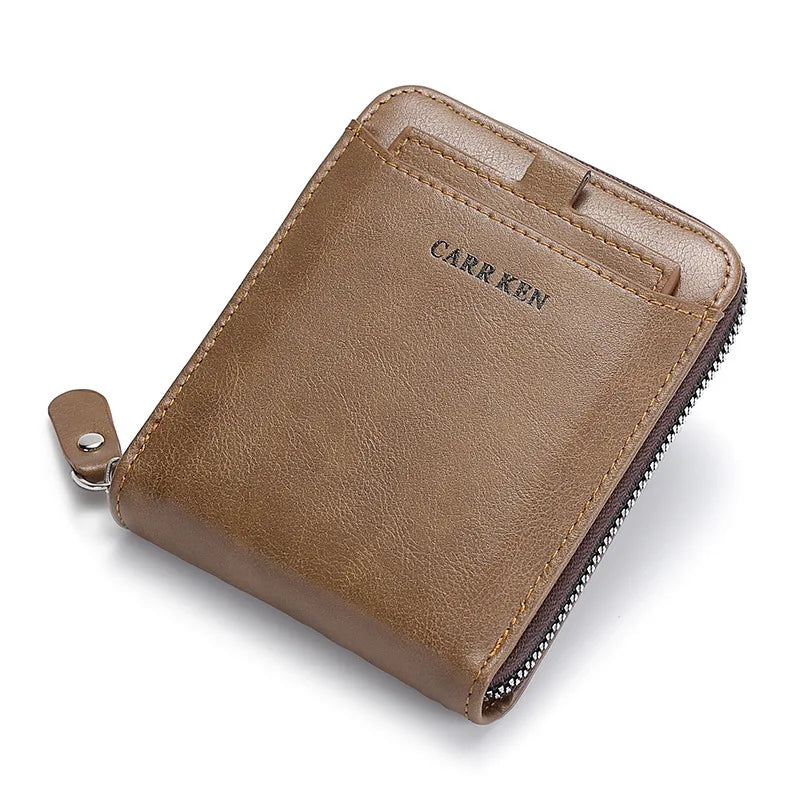 Men's wallet made of leather Wax oil skin purse for men Coin Purse Short Male Card Holder Wallets Zipper Around Money Bag 2022
