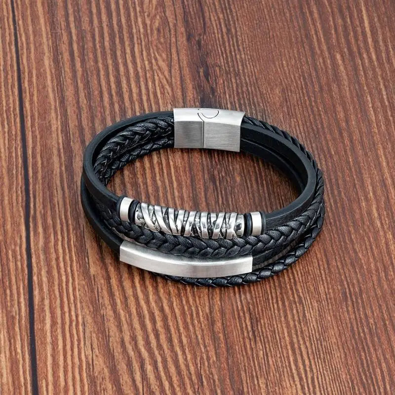 Multilayer Stainless Steel Insert Bracelet Viking Leather Bracelets for Men Braided Bangles Punk Jewelry Homme Accessories