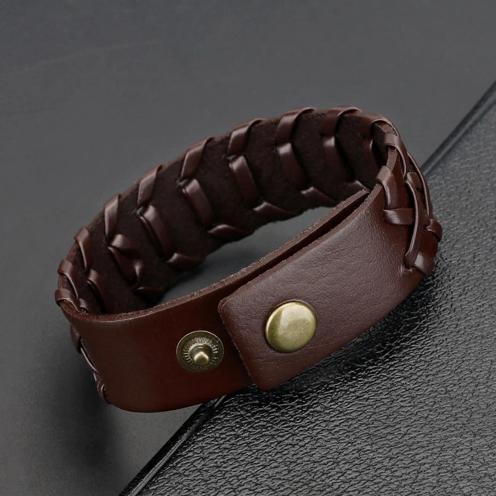 2024 Personalized Jewelry Bracelets Bangles Cuff Bracelet Men Vintage Handmade Weave Smooth PU Leather Bracelet Pulsera Hombre