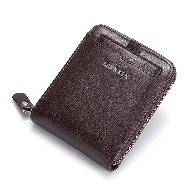 Men's wallet made of leather Wax oil skin purse for men Coin Purse Short Male Card Holder Wallets Zipper Around Money Bag 2022