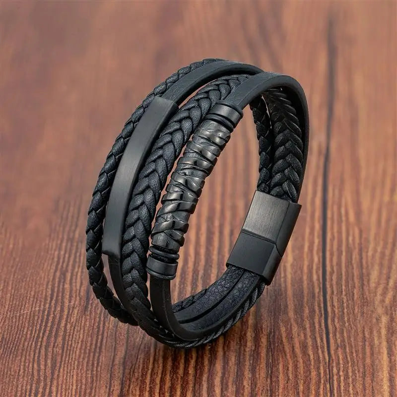 Multilayer Stainless Steel Insert Bracelet Viking Leather Bracelets for Men Braided Bangles Punk Jewelry Homme Accessories