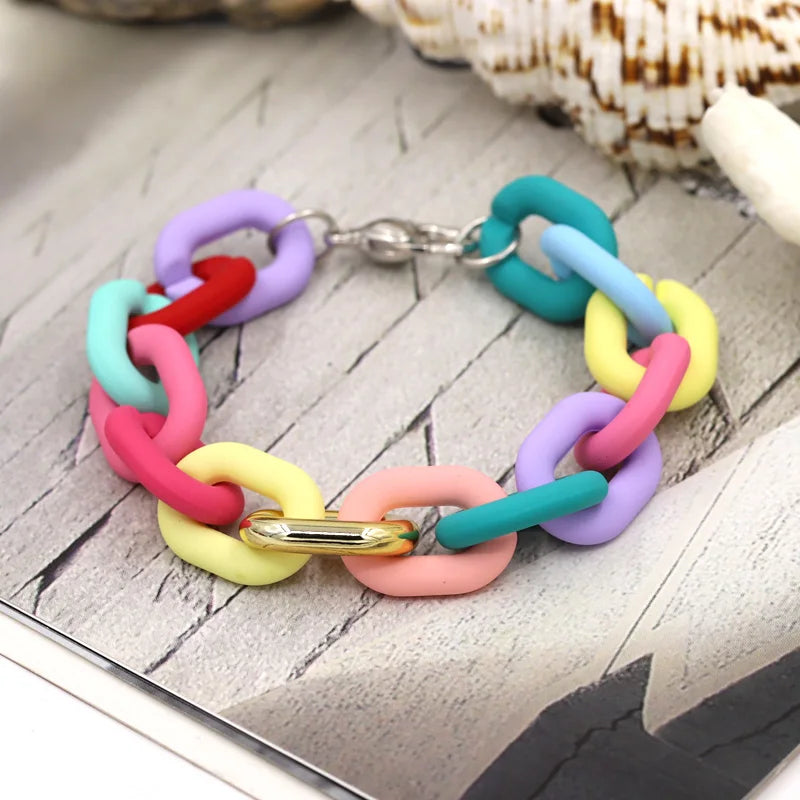 Bracelets for Women New Fashion Colorful Acrylic Chain Bracelet on Hand Jewelry Gifts for Female Girls