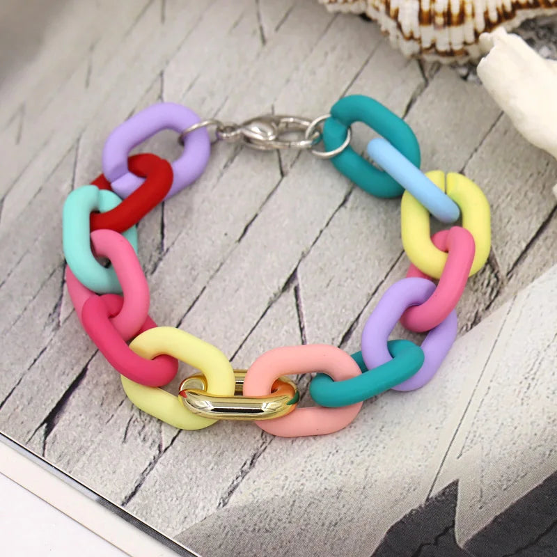 Bracelets for Women New Fashion Colorful Acrylic Chain Bracelet on Hand Jewelry Gifts for Female Girls