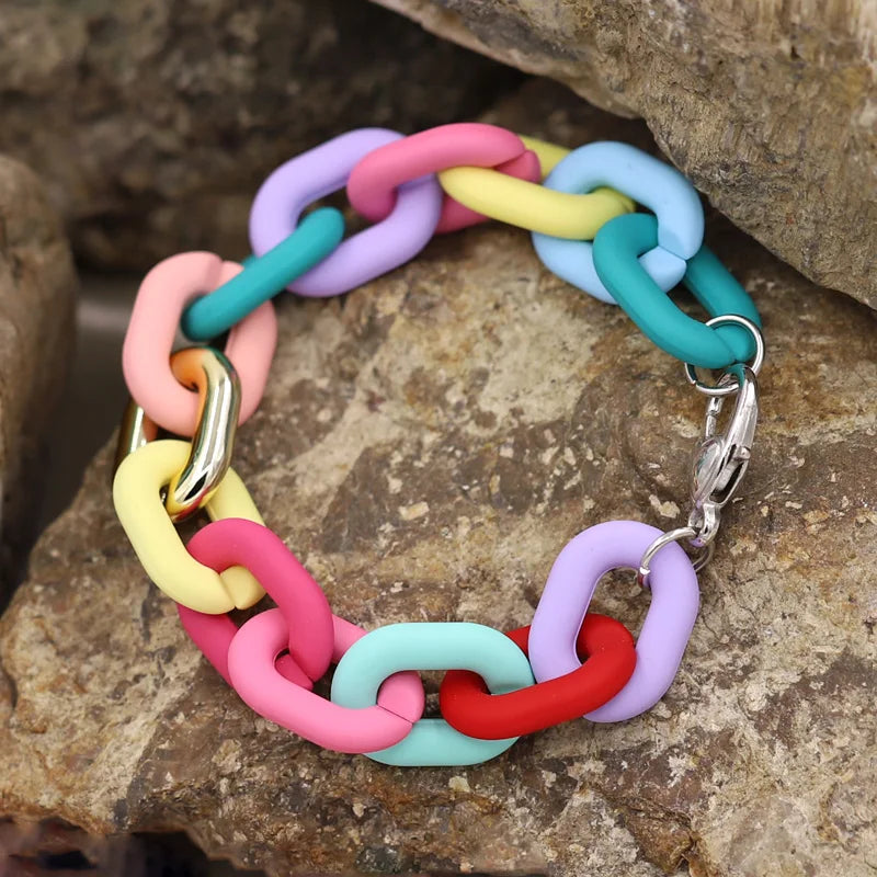 Bracelets for Women New Fashion Colorful Acrylic Chain Bracelet on Hand Jewelry Gifts for Female Girls