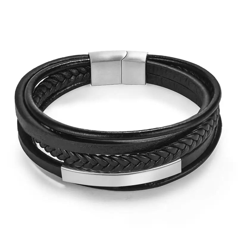Multilayer Stainless Steel Insert Bracelet Viking Leather Bracelets for Men Braided Bangles Punk Jewelry Homme Accessories