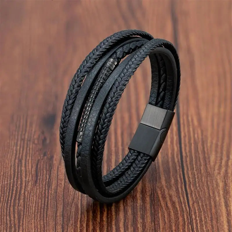 Multilayer Stainless Steel Insert Bracelet Viking Leather Bracelets for Men Braided Bangles Punk Jewelry Homme Accessories