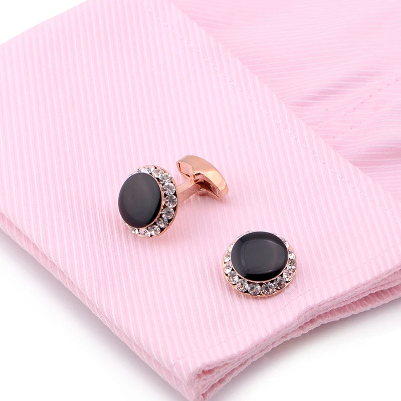 Luxury Cufflinks and Studs Set for Men,Classic Black Enamel&Crystal Tuxedo Shirt Cufflinks set for Wedding Jewelry Accessories