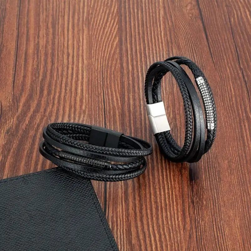 Multilayer Stainless Steel Insert Bracelet Viking Leather Bracelets for Men Braided Bangles Punk Jewelry Homme Accessories