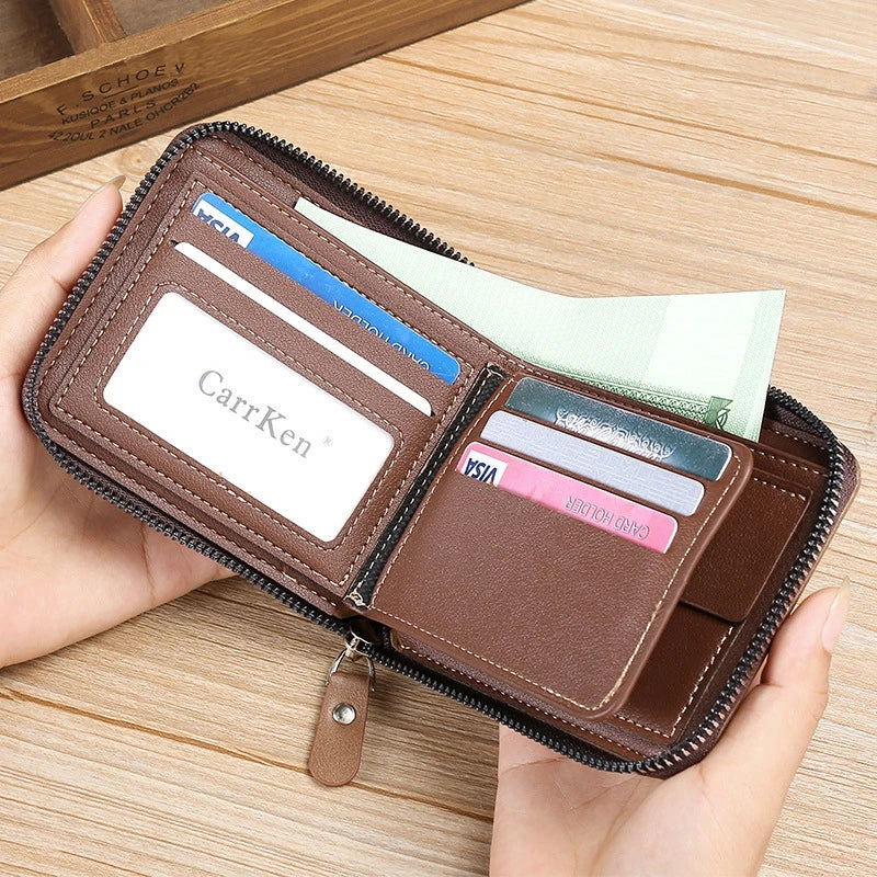 Men's wallet made of leather Wax oil skin purse for men Coin Purse Short Male Card Holder Wallets Zipper Around Money Bag 2022