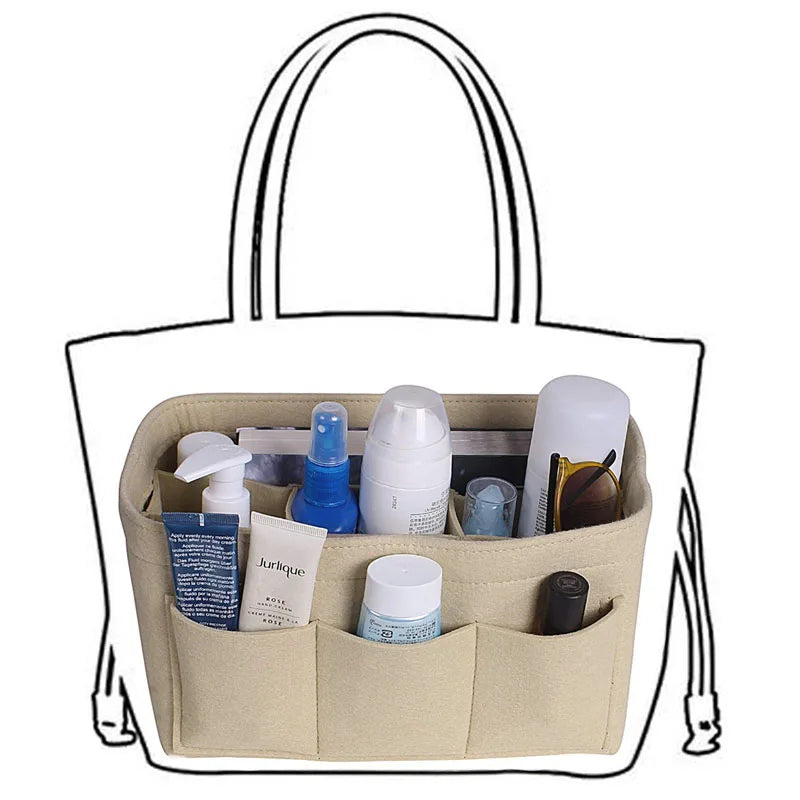 Fashion Women Bag Cosmetic Bags And Make up Organizer Felt Insert Bag For Handbag Felt Cloth Inner Bag Fits Various Brand Bags