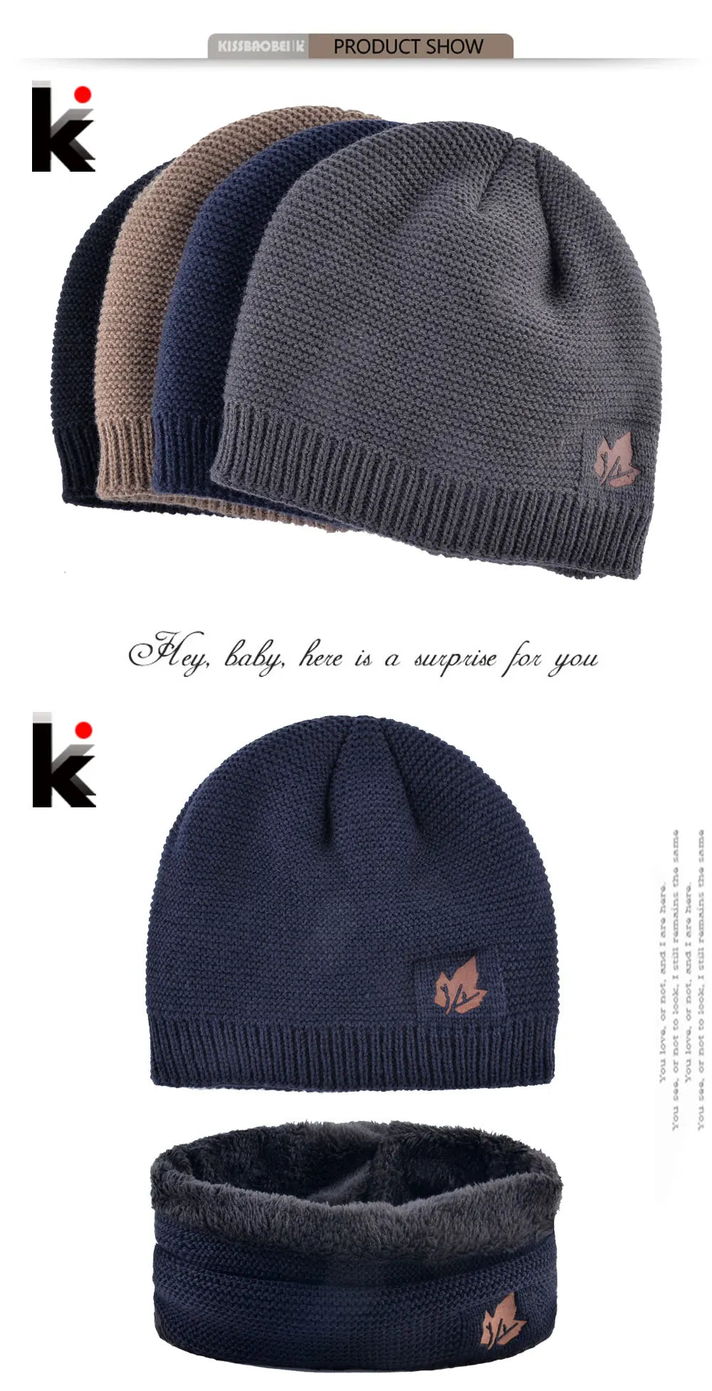 Men Winter Hat Scarf Sets Fashion Maple Leaf Knitted Skullies Beanies Man Thick Add Velvet Knit Bonnet Cap Boys Scarves Set