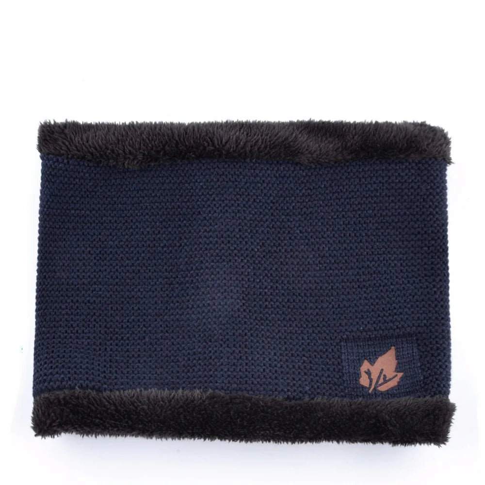 Men Winter Hat Scarf Sets Fashion Maple Leaf Knitted Skullies Beanies Man Thick Add Velvet Knit Bonnet Cap Boys Scarves Set