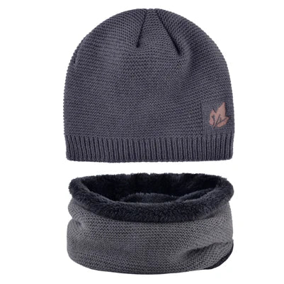 Men Winter Hat Scarf Sets Fashion Maple Leaf Knitted Skullies Beanies Man Thick Add Velvet Knit Bonnet Cap Boys Scarves Set