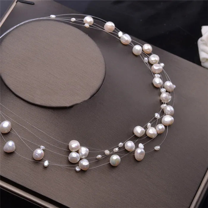 Natural Freshwater Pearl Necklace For Women  Baroque Pearl Layered Choker Fashion Gold Plated Jewelry Accessories Clasp 2021