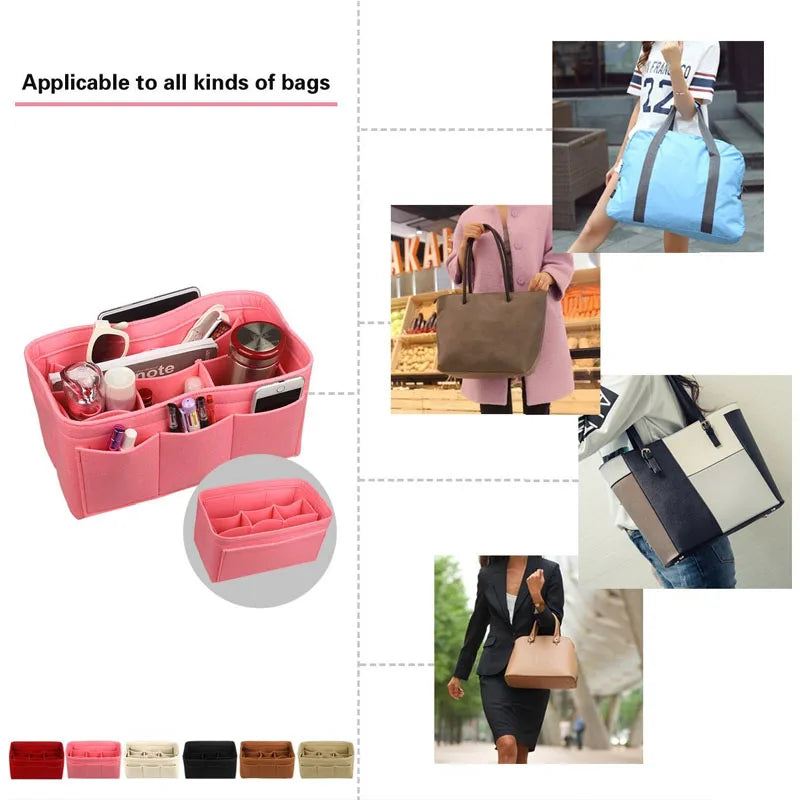 Fashion Women Bag Cosmetic Bags And Make up Organizer Felt Insert Bag For Handbag Felt Cloth Inner Bag Fits Various Brand Bags