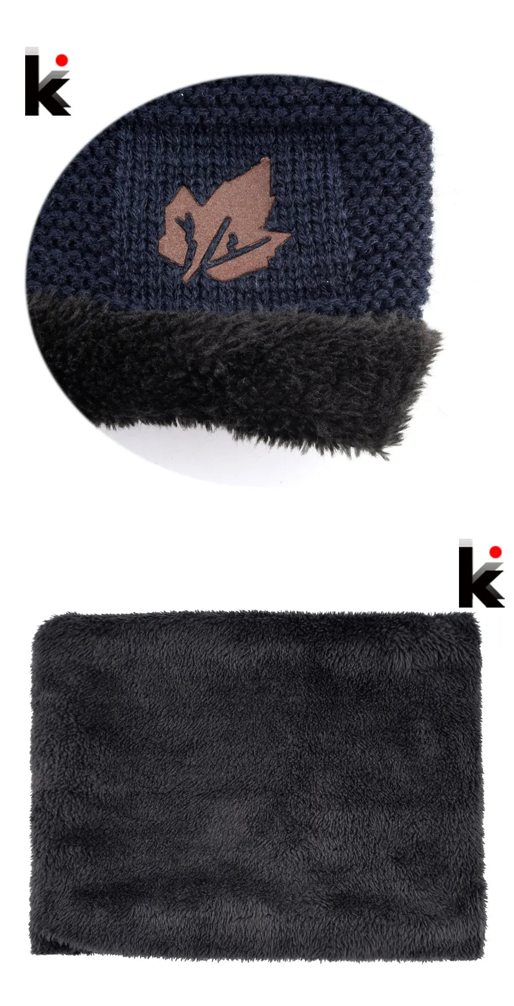 Men Winter Hat Scarf Sets Fashion Maple Leaf Knitted Skullies Beanies Man Thick Add Velvet Knit Bonnet Cap Boys Scarves Set